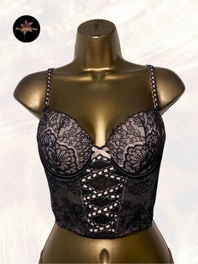 Victoria’s Secret Black & Pink Lace Bustier Corset Top